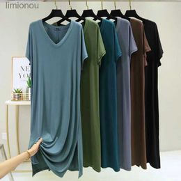 Women's Sleepwear Fdfklak Korean Modal Sleepwear Women Night Shirt Comfortable Long Dress Sexy V Neck Nightgowns Female Lounge Wear NightdressC24319