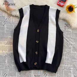 Men's Vests Patchwork Sweater Vest Men Trendy Simple Preppy Japanese Style Panelled Sleeveless Basic Spring Autumn Teenagers Knitwear Daily