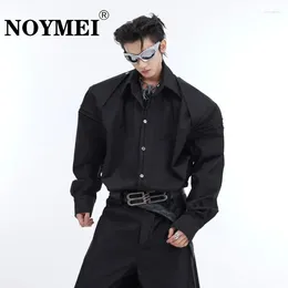 Men's Casual Shirts NOYMEI Pleating Design Shoulder Pad Shirt Loose Metal Buttons Solid Color 2024 Trendy Spring Cardigan Men All-match