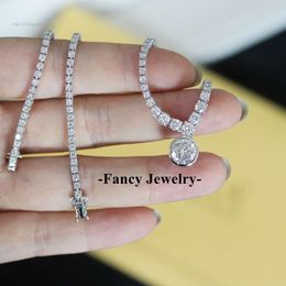 Custom Romantic Jewellery Pure White Gold 8Mm Round Moissnaite Pendant 40Cm Tennis Necklace Chain Engagement Gift