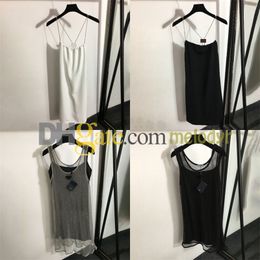 Sexy Chain Sling Dress Luxury Rhinestone Mesh Dress Letter Badge Backless Skirts Women Party Dresss Hollow Skirts