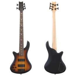 Cables Left Hand Sunburst 5 Strings Electric Bass Guitar 43 Inch Solid Basswood Body Canada Maple Neck Wood Bass Guitar Matte Finish