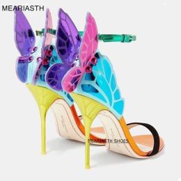 Sandals Butterfly Wings Summer New Peep Toe Pumps Female Sandals Stiletto High Heels Fashion Nightclub Shoes for Women Size 3542