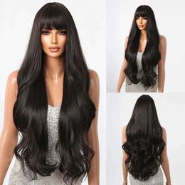 Synthetic Wigs Super Long Black Synthetic Wigs for Women Natural Wavy Hair Wigs with Bangs Female Wig Cosplay Heat Resistant Fibre Wigs 240329