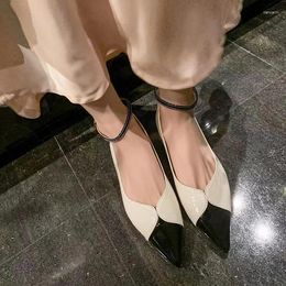 Sandals 2024 Early Spring Fashion Colour Matching Pointy Shallow Mouth Women's Single Shoes Low Heel Around With Flat