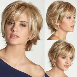 Synthetic Wigs Lace Wigs New wig female short straight hair light blonde short hair female synthetic high temperature silk fashion wig 240328 240327