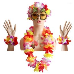 Party Decoration 6PCS Pineapple Eyes Tattoo Stickers And Hawaii Christmas Wreath Hawaiian Artificial Flower Garland Necklace