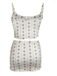 Work Dresses Women Skirt Set Y2k Floral Spaghetti Straps Camisole With Low Waist Mini Bodycon Summer Outfit