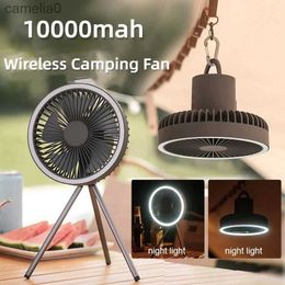 Electric Fans 2024 New Portable Tripod Camping Fan 10000mAh USB Rechargeable Multifunctional Mini Outdoor Tent Wireless Ceiling Electric FanC24319