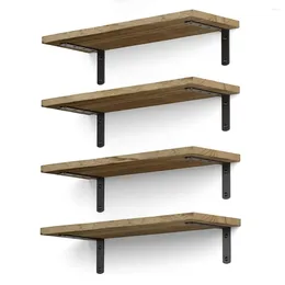 Decorative Plates 4PCS Wall Mounted Wood Shelves Rustic Floating Bathroom Shelf Multipurpose For Home Storage