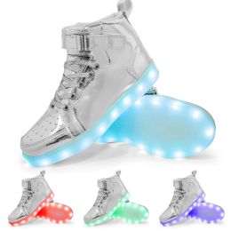 Shoes Men Led Luminous Shoes Women HighTop Charging Glowing Sneakers Children USB Rechargeable Shuffle Dance Shoes Size 2547