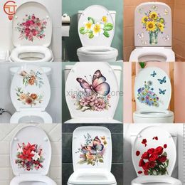 Toilet Stickers 1PC Toilet Stickers Modern Minimalist Flower Pattern Self Adhesive Images For Bathroom Decorations 240319