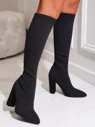 Boots Women Shoes Mesh Knitting Long High Heels Knee Platform Plus Size 42