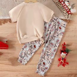 Clothing Sets Kid Girls Pants Set Short Sleeve Letters Print T-shirt With Santa Claus Christmas Outfit