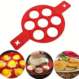 Multipurpose Non-Stick Silicone Egg Ring Mold - Perfect for Fried Eggs, Pancakes, and Breakfast Sandwiches - 7 Holes with Handle