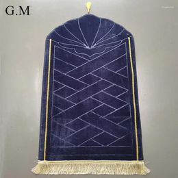 Carpets Flannel Solid Colour Irregular Tassels Prayer Mat Thick Soft Rug Muslim Non Slip Islamic Worship Pad Mats Gift 65X110CM