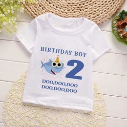 T-shirts New Girl Birthday Shark Cartoon T Shirt For Girls Tshirt Number 0-9 Graphic Kids Clothes Boys Letter Print Summer Short SleevedC24319