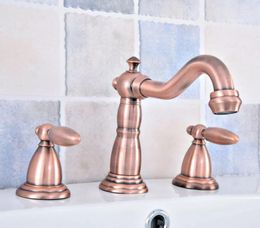 Bathroom Sink Faucets Antique Red Copper Brass Deck Mounted Dual Handles Widespread 3 Holes Basin Faucet Mixer Water Taps Msf534