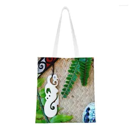 Shopping Bags NZ Maoris Theme Grocery Bag Custom Printed Canvas Shopper Tote Shoulder Portable Bone Manaia Guardian Handbag