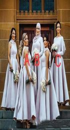 2022 Grey Unique Neckline Big Bow Bridesmaid Dresses Tea Length Satin Plus Size Party Prom Dress African Wedding Guest Dress Eveni6481328