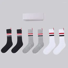 Men's Socks Korean Fashion Street Hip Hop Skateboard Classic Striped Mid Tube Solid Color Breathable Pure Cotton