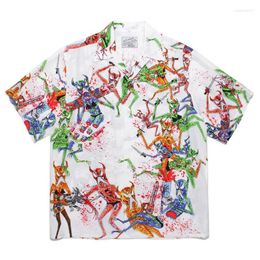 Men's Casual Shirts 2024SS White WACKO MARIA Graffiti Print Short Sleeve Men Women Fashion Summer Hawaiian Style