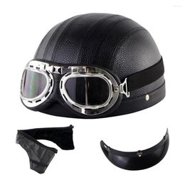 Motorcycle Helmets 1PCS Vintage Helmet With Goggles Kit ABS Black Color 9.8 6.3in Universal Retro