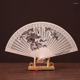 Decorative Figurines 1Pc Vinatge Chinese Style Wooden Carving Fans Retro Incense Wood Folding Pography Props Home Decoration Crafts