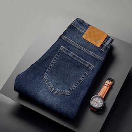 Jeans masculinos de luxo designer jeans outono jeans masculino grosso high end magro ajuste em linha reta homens calça na moda marca versátil elástico casual calças
