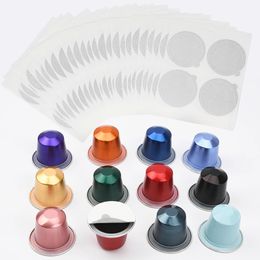 100pcs Disposable Nespresso Compatible Pods Empty Aluminium Foil Coffee Capsule with Self Adhesive Seals Stickers Covers Lids 240307