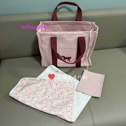 Women Totes Handbag L Horse Embroidered Pink Striped Canvas Bag Mommy