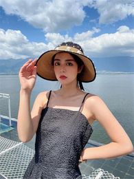 Wide Brim Hats Topless Sun Hat Sunshade Pearl Straw Female Summer Fisherman's Beach Big Eaves Sunscreen Small Fragrant Wind