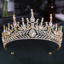 Tiaras Gold Gorgeous Crystal Wedding Crown Hair Jewellery Bridal Headpiece woman Red Rhinestones Wedding Hair Accessories Y240319