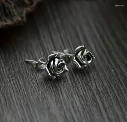 Stud Earrings Fine Carved Petals Fashionable Silver Colour 3D Three-dimensional Rose Flower Fashion Jewellery