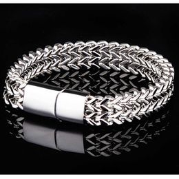 Fashion Design Charm Bracelets Titanium Steel Double Row Front and Back Magnetic Buckle Mens Bracelet with Thick and Highend Feel Magnetic Versatile Mens Trendy Men