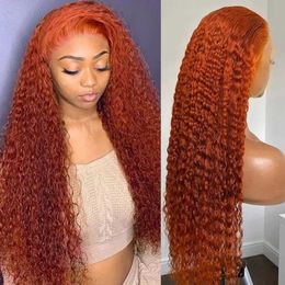 Synthetic Wigs 13x6 13x4 Orange Ginger Deep Wave Remy Lace Front Coloured Curly Lace Frontal Human Hair Wigs For Women Human Hair Wig 240328 240327