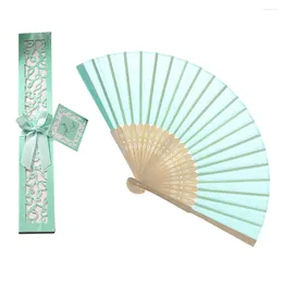 Decorative Figurines 2pcs Classic Folding Fans Delicate Chinese Style Fan Bamboo Framework With Box For Women (Green)