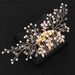 Tiaras Trendy Gold Crystal Pearl Hair Combs Wedding Hair Combs Hair Accessories for Bridal Women Headpiece Hair Ornaments Handmade Gift Y240319