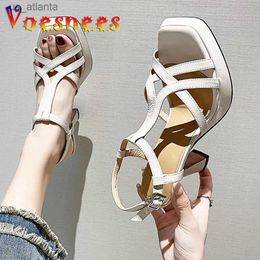 Dress Shoes 10CM Slim Heeled Sandals 2023 New Narrowband High Heels Summer Popular Waterproof Platform French Womens Everyday Walking H240325