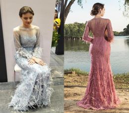 5479 Long Sleeves Feather Mermaid Prom Dresses Vestidos De Festa Party Evening Dress Highend Occasion s Maxi Dress1526857