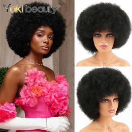 Synthetic Wigs Cosplay Wigs Synthetic Afro Kinky Curly Wig With Bangs Big 70s Soft Afro Wig For Black Women Glueless Cosplay Wig Natural Brown Black 240329