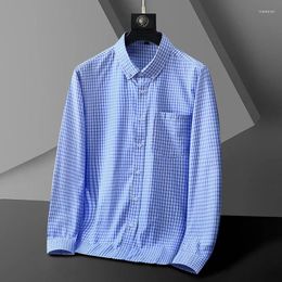 Men's Casual Shirts Plaid Shirt Purple Blue Plus Size Business Lapel Long-Sleeved Tops Loose Oversize Male Social Dress Blouses