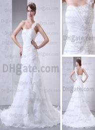 2015 Spring Fashion One Shoulder Wedding Dresses Pleated Corset Appliques Beaded Real Actual Images6319679