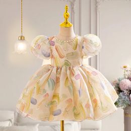 Lovely Flower Girl Dresses for wedding Sheer Neck Ball Gown Kids Birthday Party Gowns pearls Beaded Toddler prom Wears baby little girl baby Birthday Pageant Gowns