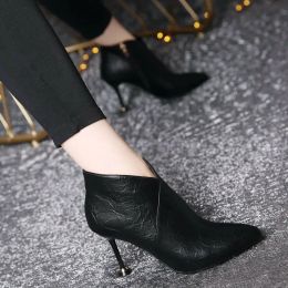 Boots Booties Black Footwear Sexy Female Ankle Boots Heeled Very High Heels Short Shoes for Women Y2k Quality Goth Pu New Rock in Hot