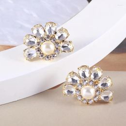 Stud Earrings European And American Jewellery Fashion Lady Wind Semicircle Sun Flowers Inlaid Zircon Pearl Female