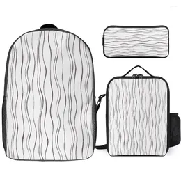 Backpack Black And White Stripe 7 Secure Comfortable Blanket Roll 3 In 1 Set 17 Inch Lunch Bag Pen Summer Camps Vintage