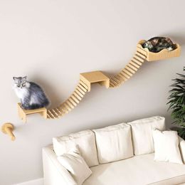 Janyoo Hammock for Furniture,cat Climbing Shees Wall Mounted Cat Bed Frame with Scratching Post Bridge 2 Platform Shelf