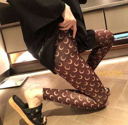 Marine Serre High quality ~ marine 2024ss 3D moon Print Elastic tight Yoga Pants ice silk Leggings women