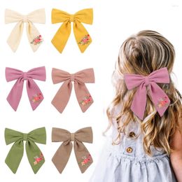 Hair Accessories 1Pcs 5 Inch Embroidery Flower Bow Back Clip Headdress Kids Girls Women's Clips Hairpins